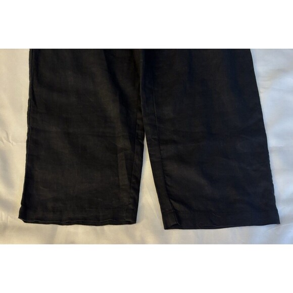QUINCE 100% Organic Linen Pant Women Medium Wide Leg Black Elastic Waist Cropped - Picture 6 of 9